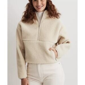 NWT Madewell Faux Shearling Half Zip Pullover Fleece Womens Large Ecru White